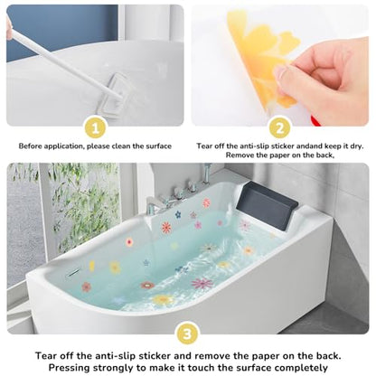 PRATIQUE Non Slip Bathtub Stickers, 6 Pages Flower Star Adhesive Kids Anti Slip Decal Threads for Shower Floor and Bath Tub Decals (Flower) - color: Flower