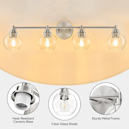VONLUCE 4 Light Bathroom Vanity Light Fixtures, Brushed Nickel Finish | Globe Glass Shades, E26 Sockets, Easy to install, ETL Certificated, Vanity Lights for Bedroom Hallway Living Room - color: Nickel, size: 4-Light