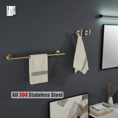 JQK Champagne Bronze Towel Bar, 19 Inch 304 Stainless Steel Thicken 0.8mm Towel Rack Bathroom, Towel Holder Wall Mount, Useable Length 16 Inch, TB110L16-CB - color: Champagne Bronze, size: 19.1 Inch