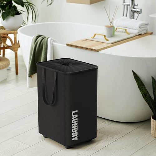 Simple Houseware Large 82L Laundry Basket with Wheels and Handles, Black | Collapsible Waterproof Hamper with Mesh Cover - color: Black