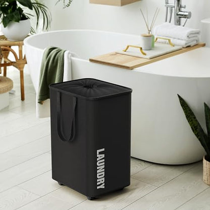 Simple Houseware Large 82L Laundry Basket with Wheels and Handles, Black | Collapsible Waterproof Hamper with Mesh Cover - color: Black