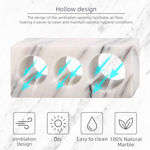 Natural Marble Toothbrush Holder, Lilac, 3 Slots | Large Bathroom Organizer Countertop, Ventilation Design, Stone Toothbrush and Toothpaste Stand, Non-Slip Silicone Pads - color: Lilac, size: 3 Slots