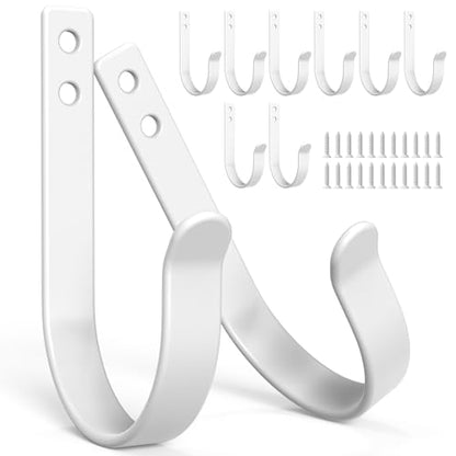 10 Pack Large White Metal Wall Hooks for Coats and Towels | Screw mount hardware, outdoor closet door bathroom use, backpack robe utility - color: 10PACK + White