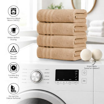 Bath Towels Set of 4 Extra Large Towels set, 30x60 In, 100% Uzbek Cotton 600 GSM Oeko-TEX Larger & Lighter Weight, Quicker to Dry Super Soft and Absorbent Perfect for Bathroom–Desert Beige - color: Beige