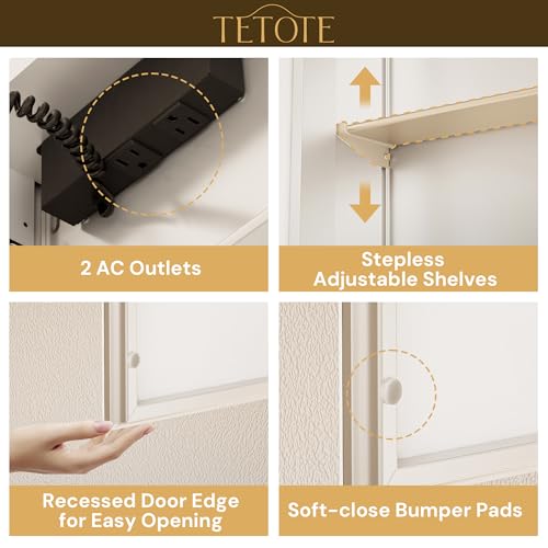 TETOTE 48 x 32 Lighted Bathroom Medicine Cabinet with Adjustable Shelves, Silver Aluminum Cabinet, Anti-Fog Stepless Dimmable 3 Colors White/Warm/Natural, Easy to Install(Wall Mount/Recessed) - color: Silver, size: 32"L x 48"W