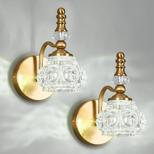 Modern Wall Sconce Set of Two Indoor Lamp Gold Vintage Glass Light Bathroom Vanity Fixture Wall-Mounted Room Lighting - color: Gold, size: 1-Light (2-Pack)
