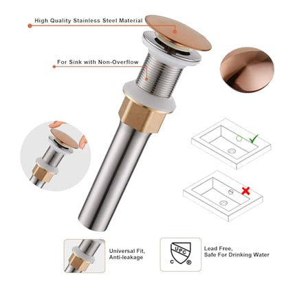 Rose Gold Waterfall Bathroom Faucet Tall Body and Pop Up Drain - color: Rose Gold, size: Tall Body