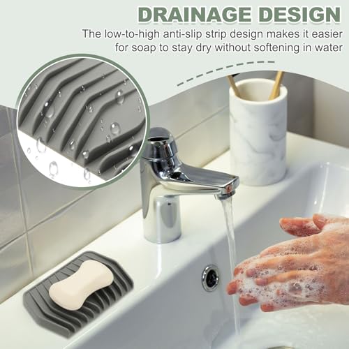 uxcell 2Pcs Soap Dish with Drainage, Silicone Self Draining Soap Bar Holder Sponge Shampoo Bars Tray for Bathroom, Shower, Bathtub, Kitchen, or Countertop(Gray) - color: Gray