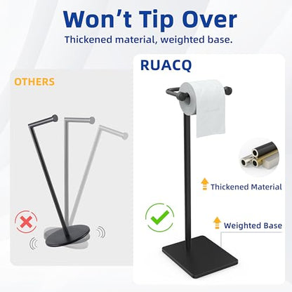 RUACQ Bathroom Toilet Paper Holder Stand, Matte Black | Dual-Post Pivoting Free Standing Toilet Roll Holder with Weighted Base, Anti-drop Design 304 Stainless Steel Tissue Stand - color: Matte Black, size: Free Standing