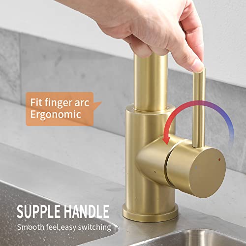 Kitchen Faucet Pull Down Sprayer, Stainless Steel, Brushed Gold | Stainless Steel NSF Certified,1 Handle Faucet,Farmhouse Camper Laundry Utility Rv Wet Bar Sinks,Deck Plate 1,3 Hole - color: C - Brushed Gold