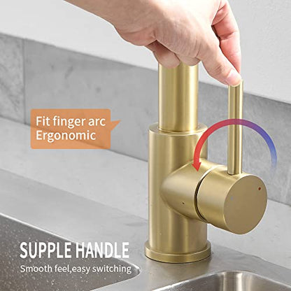 Kitchen Faucet Pull Down Sprayer, Stainless Steel, Brushed Gold | Stainless Steel NSF Certified,1 Handle Faucet,Farmhouse Camper Laundry Utility Rv Wet Bar Sinks,Deck Plate 1,3 Hole - color: C - Brushed Gold