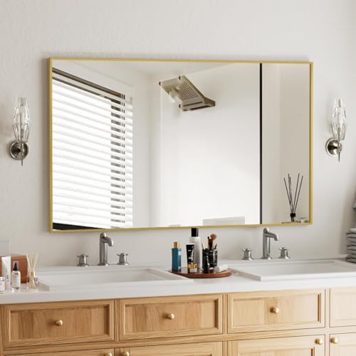 BEAUTYPEAK 30" x 40" Bathroom Wall Mirror with Metal Frame, Gold | Rectangular Mirror with Horizontal or Vertical Hanging, Ideal for Bathrooms, Bedrooms, Entryways, and Vanity Spaces - color: Gold, size: 40"L x 30"W