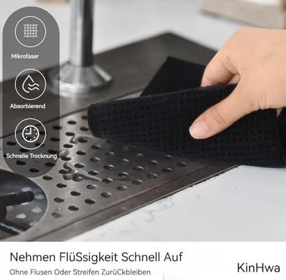 Waffle Microfiber Dish Cloths Black Kitchen Towels, Cleaning Cloth | Quick Dry Absorbent Dish Rags Dishcloths Barista Towels 12x12 Inch 10Pack - color: Black, size: 12in x 12in 10 Pack