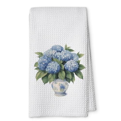 Blue and White Chinoiserie Kitchen Towels,Floral Hydrangea Fingertip Decor Hand Towels for Bathroom Clearance,Waffle Farmhouse Porcelain Decor for High End Hostess Gifts-A08 - color: Color_08