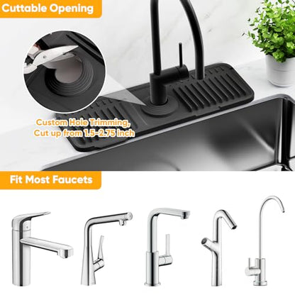 14.6 inch Faucet Mat for Kitchen Sink Splash Guard[7° Slope Fast Self-draining][Snap Lock Fit]Kitchen Sink Faucet Mat Splash Guard Kitchen Sink Area Water Splash Guard Behind Faucet Draining Mat - color: Black, size: 14.6" x 5.5"