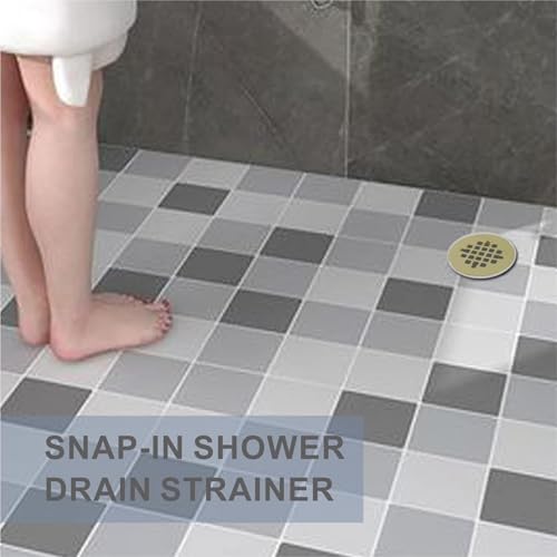 HIDROP Brushed Gold Snap-in Shower Floor Drain Cover, 4-1/4" OD Round Grid | Stainless Steel Shower Drain Cover, Snap Shower Drain Replacement, Hair Catcher, Easy-to-Install, Bathroom Shower Strainer - color: Gold