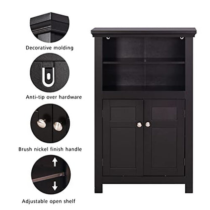 Spirich Bathroom Storage Cabinet with 2 Doors and Open Shelves, Espresso | Adjustable Shelves, Anti-Tip Device, 23.62"W x 11.81"D x 37.2"H, Floor Cabinet for Bathrooms, Entryways, & Living Rooms - size: 37.2'' Tall