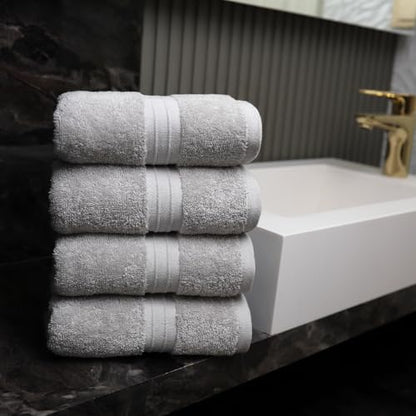 Hand Towels Pack of 4-100% Cotton & Luxury, Large (16"x 28") Absorbent, Thick, Cozy - Versatile, Perfect as Hotel Towel, Hand Towels for Bathroom - Silver Gray - color: Silver Gray