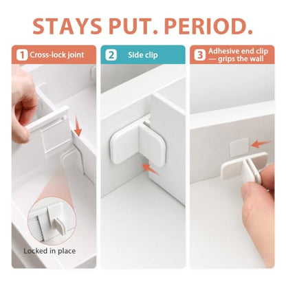 Adjustable Drawer Dividers for Small & Junk Drawers - Starter Kit | Slim interlocking grid for vanity, makeup, desk & bathroom; 3D guide shows where each piece goes; expandable, tool-free
