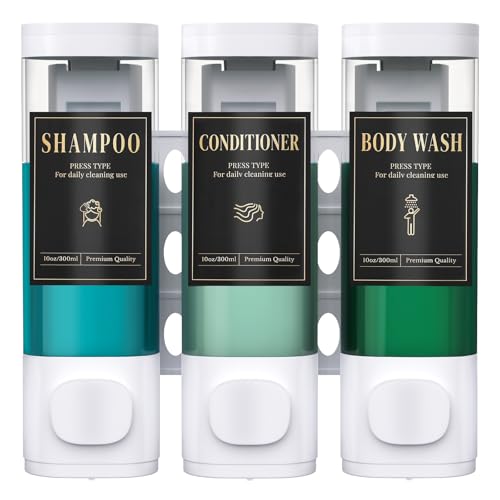 Luxspire Shampoo and Conditioner Dispenser, Shower Soap Dispenser 3-Chamber | Lockable Large Capacity 900ml No-Drill Wall-Mounted Shampoo and Body Wash Dispenser for Bathroom Hotel Kitchen Airbnb - color: White, size: 3 Chamber
