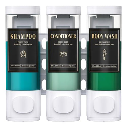 Luxspire Shampoo and Conditioner Dispenser, Shower Soap Dispenser 3-Chamber | Lockable Large Capacity 900ml No-Drill Wall-Mounted Shampoo and Body Wash Dispenser for Bathroom Hotel Kitchen Airbnb - color: White, size: 3 Chamber