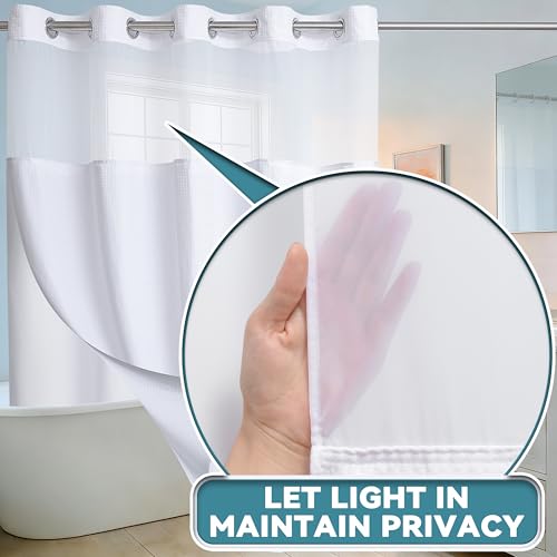 Extra Wide No Hook Waffle Weave Shower Curtain with Snap in Liner Set, 108" x 74" Hotel Luxury White Shower Curtains for Bathroom with See Through Top Window, Waterproof, Washable 108W x 74H - color: Waffle-white, size: 108"W x 74"L (Pack of 1)