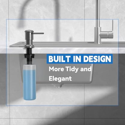 Dish Soap Dispenser, Kitchen Sink Soap Dispenser Pump with 17 OZ Bottle, Refill from The Top, Wide Pump Head Base (Gray) - color: Gray, size: With Bottle