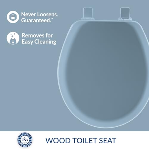 Mayfair Cameron Sky Blue Toilet Seat, Non Slip Heavy Duty Wood, Easy Clean, Made in USA, Round (Pack of 2) - color: Sky Blue, size: Round (Pack of 2)