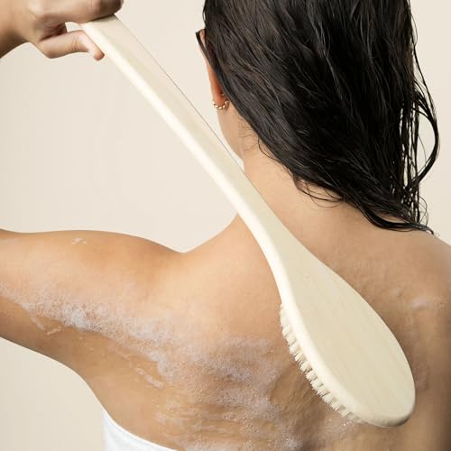 EcoTools Bath Bristle Brush, Back Scrubber for Shower with Long Handle | Smooth skin daily, body brush for showering with bamboo handle, vegan, cruelty-free, nylon bristles, back brush for shower - size: 1 Count (Pack of 1)
