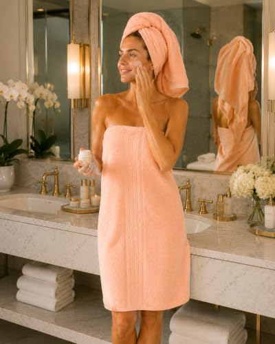 6 Piece 100% Cotton Bath Towel Set -2 Bath 2 Hand 2 Face, Peach | 100% Cotton • Thick & Plush • Hotel Quality • Ultra Soft • Highly Absorbent • Quick Dry • Low Lint • Machine Washable - color: Peach