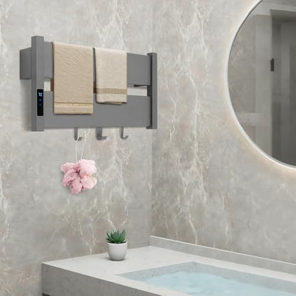 Towel Warmers for Bathroom, Wall Mounted Heated Towel Rack with Timer & Temperature Control, LED Touch Screen, Waterproof Aluminum Electric Towel Warmer Rack (Grey)