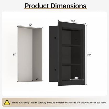 Recessed Medicine Cabinet,14x24 Recessed Wall Niche Medicine Cabinet Replacement, Water-Proof Wood Wall Niche for Bathroom/Hallway, Black - color: Black, size: 14x24