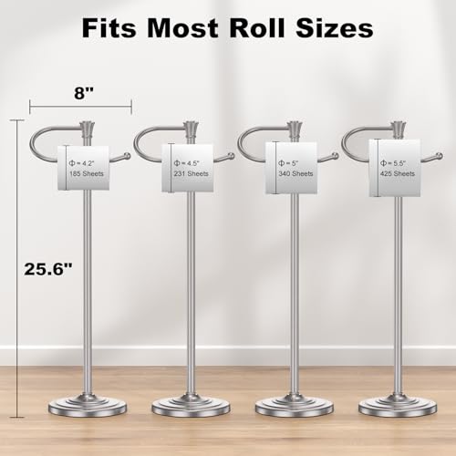 Toilet Paper Holder Free Standing, 25” H Stainless Steel Nickel Toilet Paper Stand, Weighted Base Floor Tissue Roll Holder for Bathroom,Toilet Roll Stand - color: Nickel