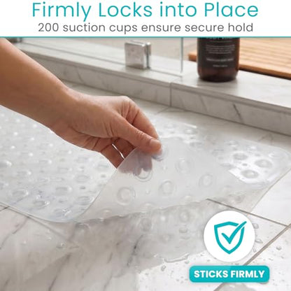 Vive Bathtub Mat for Bath & Shower Floors - Anti Non Slip Suction Rubber | Skid Pad for Tub, Bathroom, Elderly, Kids - Eco-Friendly, Resistant Strong, Textured Rectangle Grip - Machine Washable - color: Clear