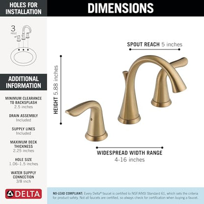 Delta Lahara Brushed Gold Bathroom Faucet 3 Hole, 8 Inch Widespread Bathroom Sink Faucet for Vanity, Metal Push-Pop Drain Assembly, Champagne Bronze 3538-CZMPU-DST - color: Champagne Bronze