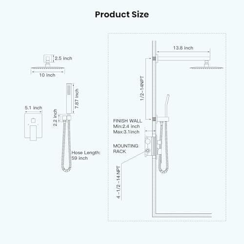 gotonovo Rainfall Bathroom Shower System Rain Shower Head and Handle Set Wall Mounted Shower Complete Combo Solid Brass Pressure Balancing Shower Mixer Valve 10 Inch Brushed Gold - color: Brushed Gold, size: 10 Inch