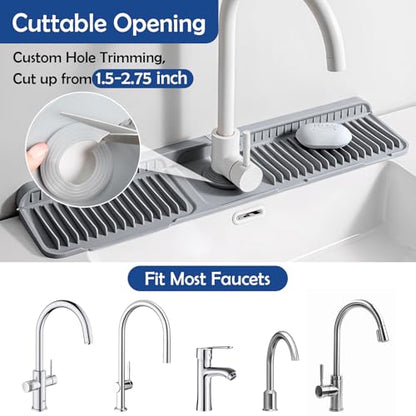 24"Longer Silicone Faucet Mat For Kitchen Sink Splash Guard Gray, 24"x5.5" | 7° Slope Snap Lock- Sink Faucet Mat Splash Guard Kitchen Sink Area Silicone Sink Water Splash Guard Behind Faucet - color: Gray