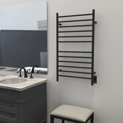 12 Bar Radiant Large Hardwired Straight Towel Warmer, Matte Black - color: Matte Black