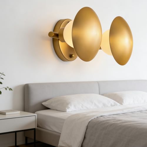 Modern Gold Mushroom Wall Sconces, Globe Spherical Wall Lamp | Mid Century, Small Brass Vanity, Single Ball Lights Fixture, Contemporary Milk Glass - color: Gold, size: 2 Heads