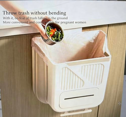Wall Mounted Collapsible Trash Can, Kitchen Cabinet Door Hanging Waste Bin, Foldable Storage Container, Large Capacity (Milk White, Small)