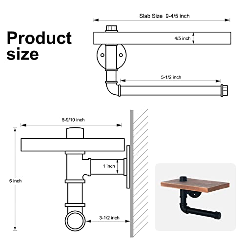 HouseAid Industrial Pipe Toilet Paper Holder with Shelf, Rustic Farmhouse Toilet Roll Holder, Vintage Style Iron TP Holder for Bathroom, Wall Mounted, Matte Black