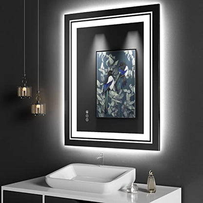 Snowdool LED Bathroom Mirror, 28"x36" with Front and Backlit, Anti-Fog, Bathroom Vanity Mirror for Wall, Memory Function, Stepless Dimmable, Tempered Glass (Horizontal/Vertical) | Front and Backlit, Stepless Dimming, Anti-Fog, Memory Function - size: 28"L