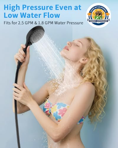 Shower Head with Handheld, High Pressure Showerhead with Hose Black | 80" Extra Long Stainless Steel Hose & Adjustable Bracket, Shower Heads with ON/OFF Switch for Pets Bath - color: Matte Black, style: 6 Spray-Settings