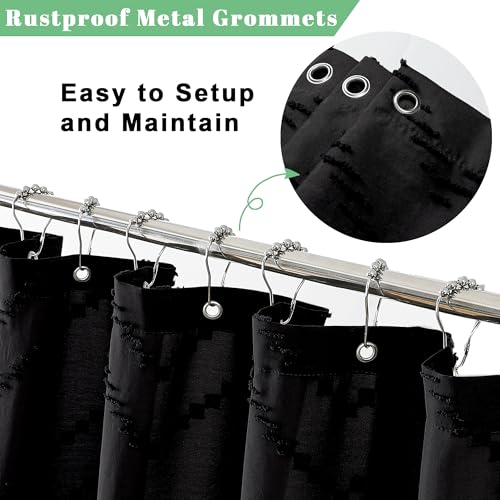 Extra Long Black Boho Shower Curtain, Chic Tufted Chevron Striped Textured Cloth Fabric Shower Curtains with Tassel for Bathroom, Soft Hotel Style Farmhouse, Machine Washable, 72x96 - color: Black, size: 72"W x 96"L (Pack of 1)