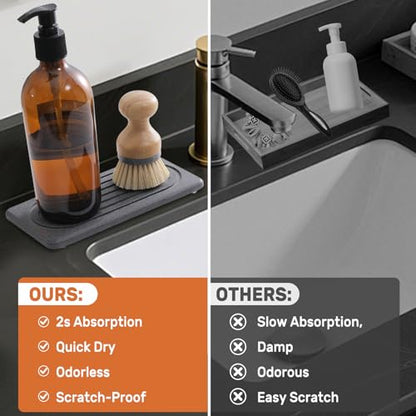 2 PCS Water Absorbing Stone Tray, Quick Drying Diatomite Sink Tray, Non-Slip Drying Mat for Bathroom Vanity & Kitchen Counter, Soap Dispenser Sponge Holder Organizer, White 8.3x4 Inch (Black) - color: Black