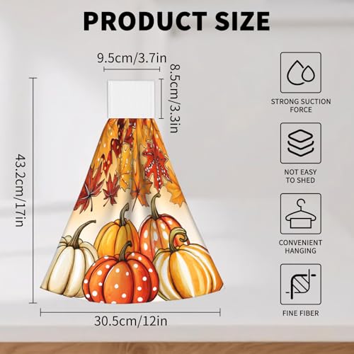 Giwawa Autumn Pumpkin Hanging Hand Towels Set of 2 Maple Leaves Bath Tie Towel Thanksgiving Absorbent Dish Wipe Washcloth for Kitchen Tabletop Room - color: Pumpkin Maple Leaf