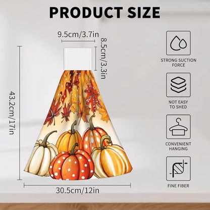 Giwawa Autumn Pumpkin Hanging Hand Towels Set of 2 Maple Leaves Bath Tie Towel Thanksgiving Absorbent Dish Wipe Washcloth for Kitchen Tabletop Room - color: Pumpkin Maple Leaf