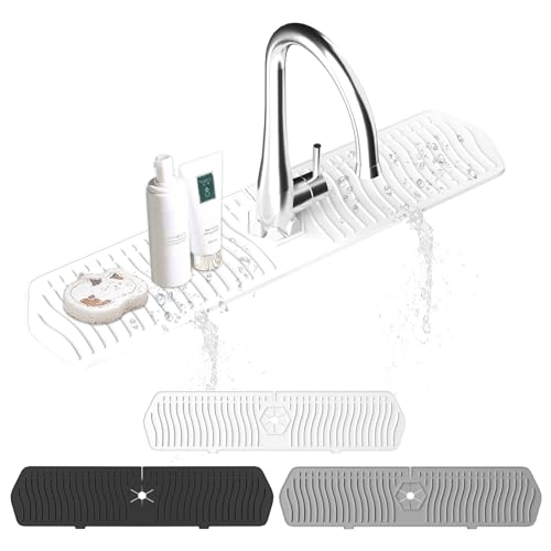 EBIGIC Kitchen Sink Splash Guard-24 x 5.8'' Ultrathin Silicone Sink Mat Splash Guard fit for Countertop, Bathroom,Farmhouse,RV (White) - color: White, size: 24”x 5.8”
