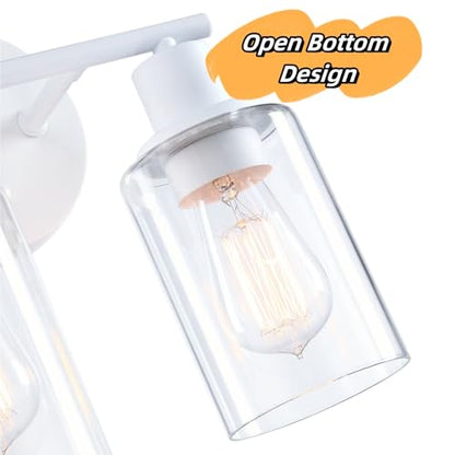 WISBEAM 2-Light Bathroom Vanity Light, White Bathroom Light Fixture with Clear Glass Shade Including E26 Medium Base, Bulb NOT Included, Vanity Light Over Mirror - color: White, size: VNT003