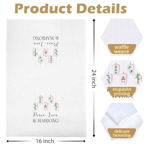 Mahjong Gifts Kitchen Towels Set - Mahjong Decorative Waffle Dish Towels, Mah Jong Hand Towels, Mah Jong Friends Gifts Tea Towel, 16×24 Inches Set of 2 - color: Mahjong-01